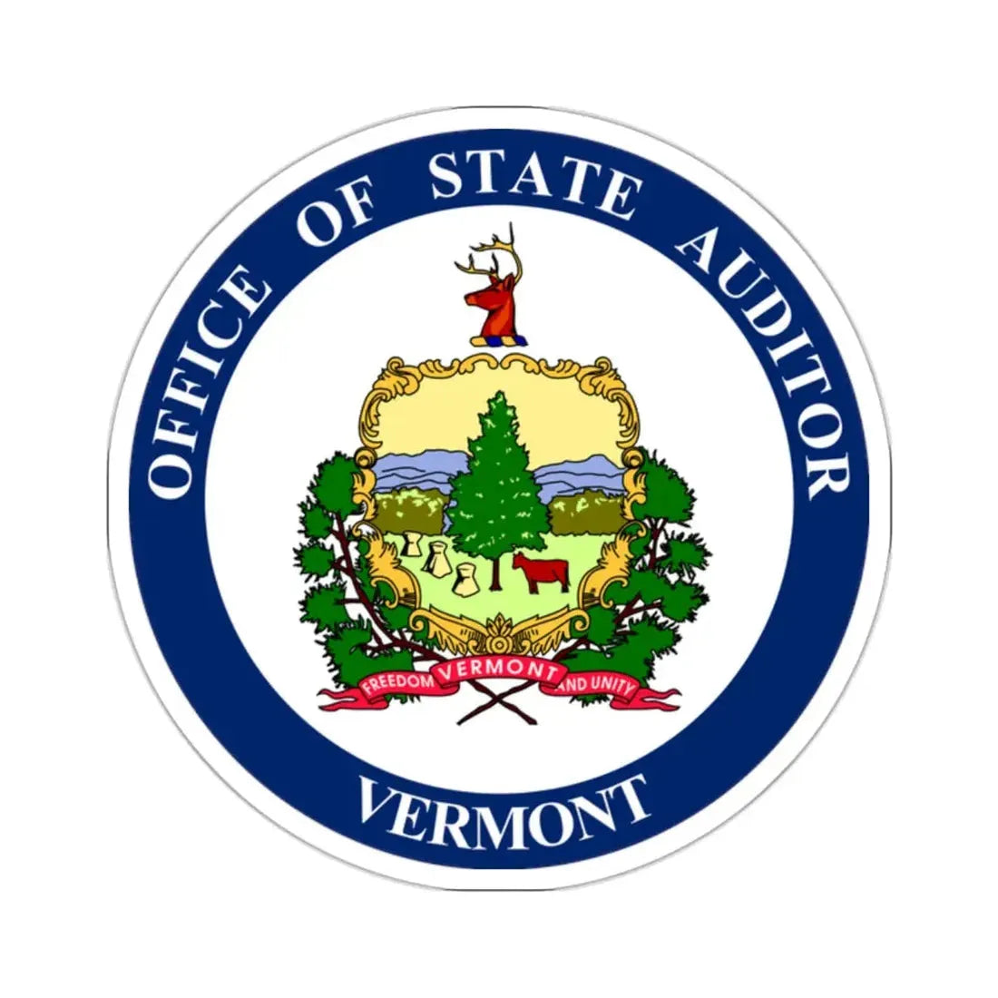 Seal of the State Auditor of Vermont - STICKER Vinyl Kiss-Cut Decal 2 Inch White - The Sticker Space