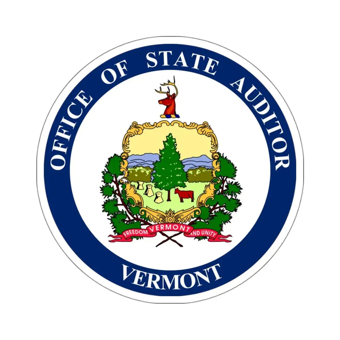 Seal of the State Auditor of Vermont - STICKER Vinyl Kiss-Cut Decal 4 Inch White - The Sticker Space
