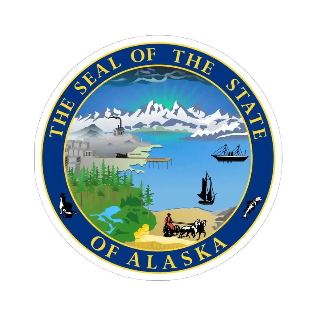 Seal of the State of Alaska (United States) STICKER Vinyl Kiss-Cut Decal 4 Inch White - The Sticker Space
