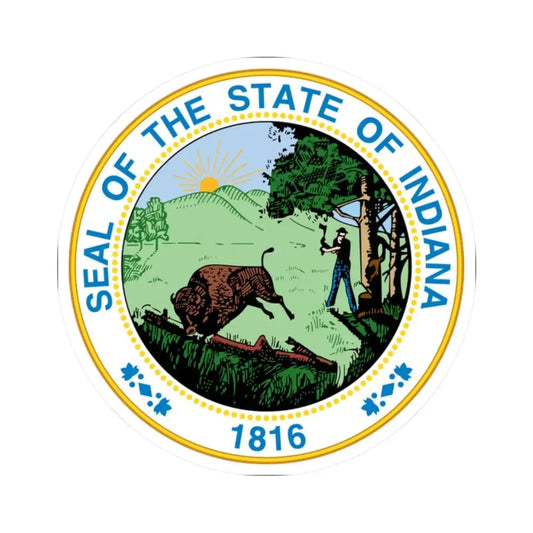 Seal of the State of Indiana (United States) STICKER Vinyl Kiss-Cut Decal 2 Inch White - The Sticker Space