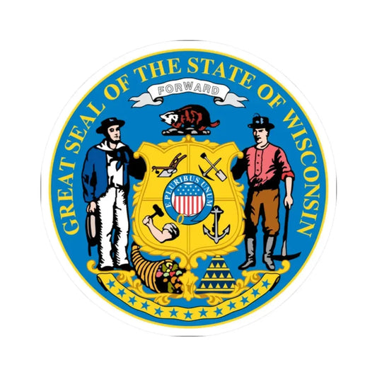 Seal of the State of Wisconsin (United States) STICKER Vinyl Kiss-Cut Decal 2 Inch White - The Sticker Space
