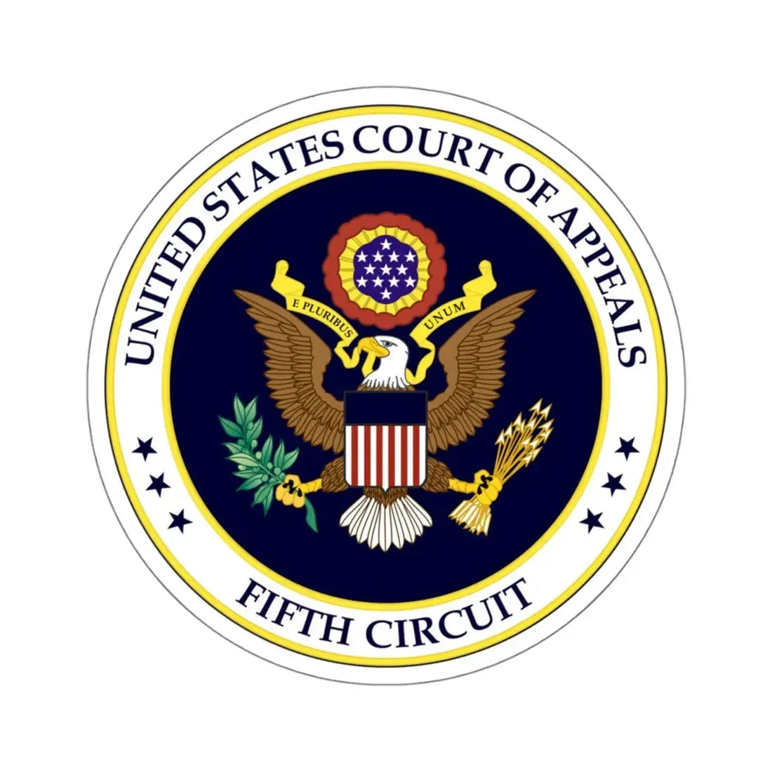 Seal of the United States Court of Appeals for the Fifth Circuit - STICKER Vinyl Kiss-Cut Decal 4 Inch White - The Sticker Space