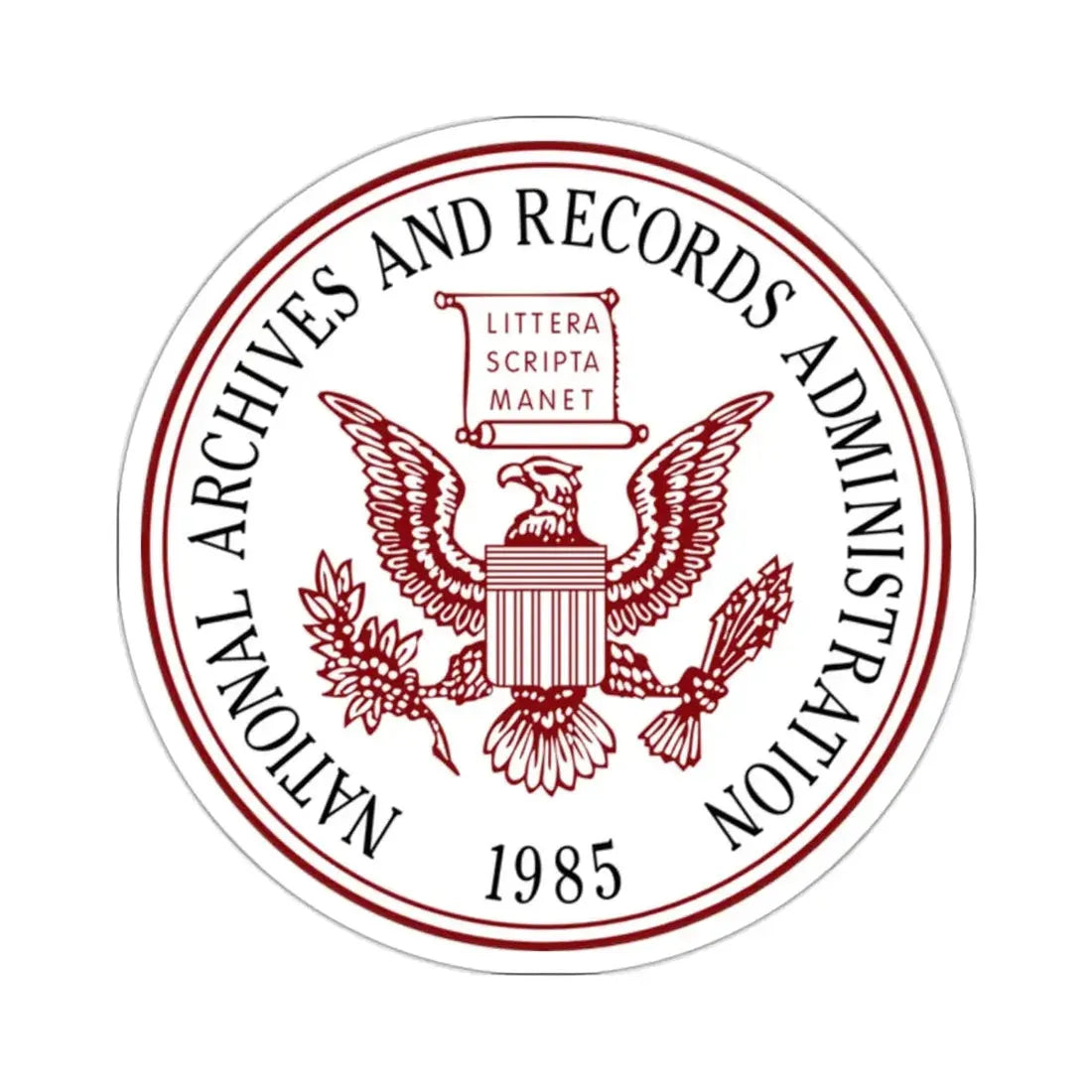 Seal of the United States National Archives and Records Administration - STICKER Vinyl Kiss-Cut Decal 2 Inch White - The Sticker Space