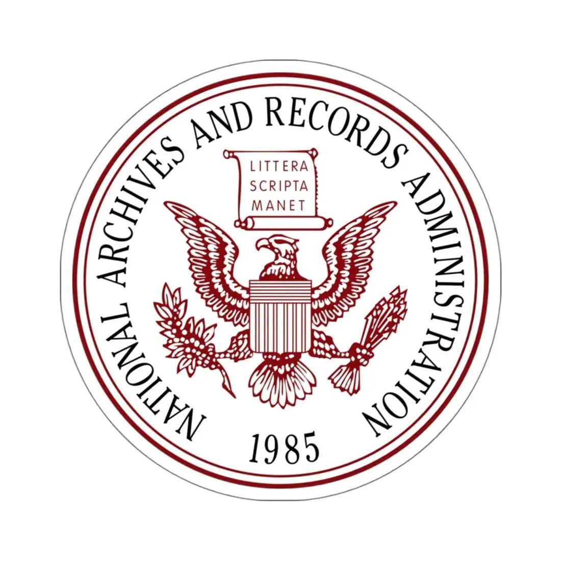 Seal of the United States National Archives and Records Administration - STICKER Vinyl Kiss-Cut Decal 4 Inch White - The Sticker Space
