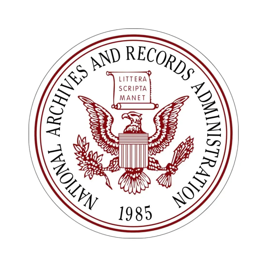 Seal of the United States National Archives and Records Administration - STICKER Vinyl Kiss-Cut Decal 6 Inch White - The Sticker Space