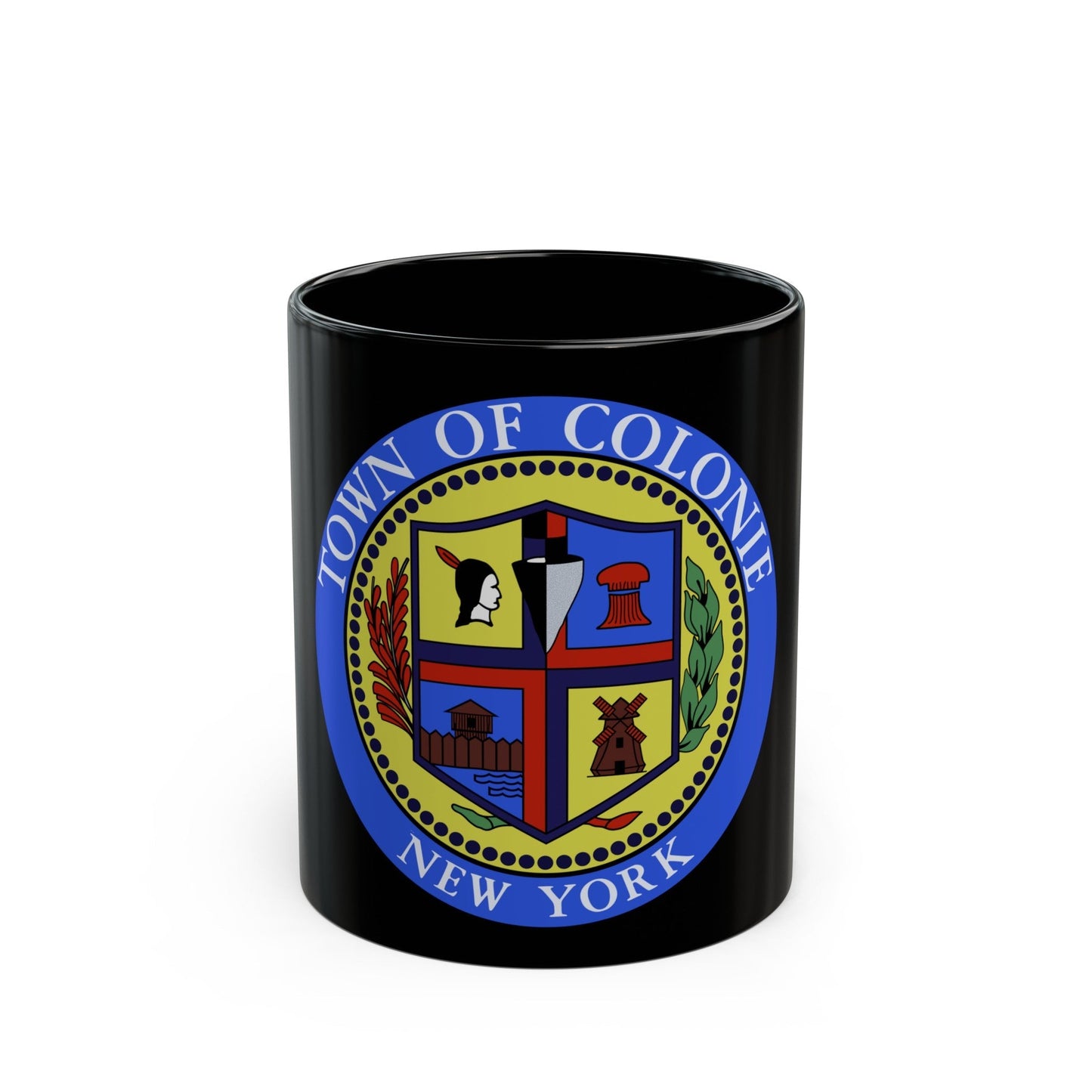 Seal of town of Colonie - Black Coffee Mug-11oz-The Sticker Space