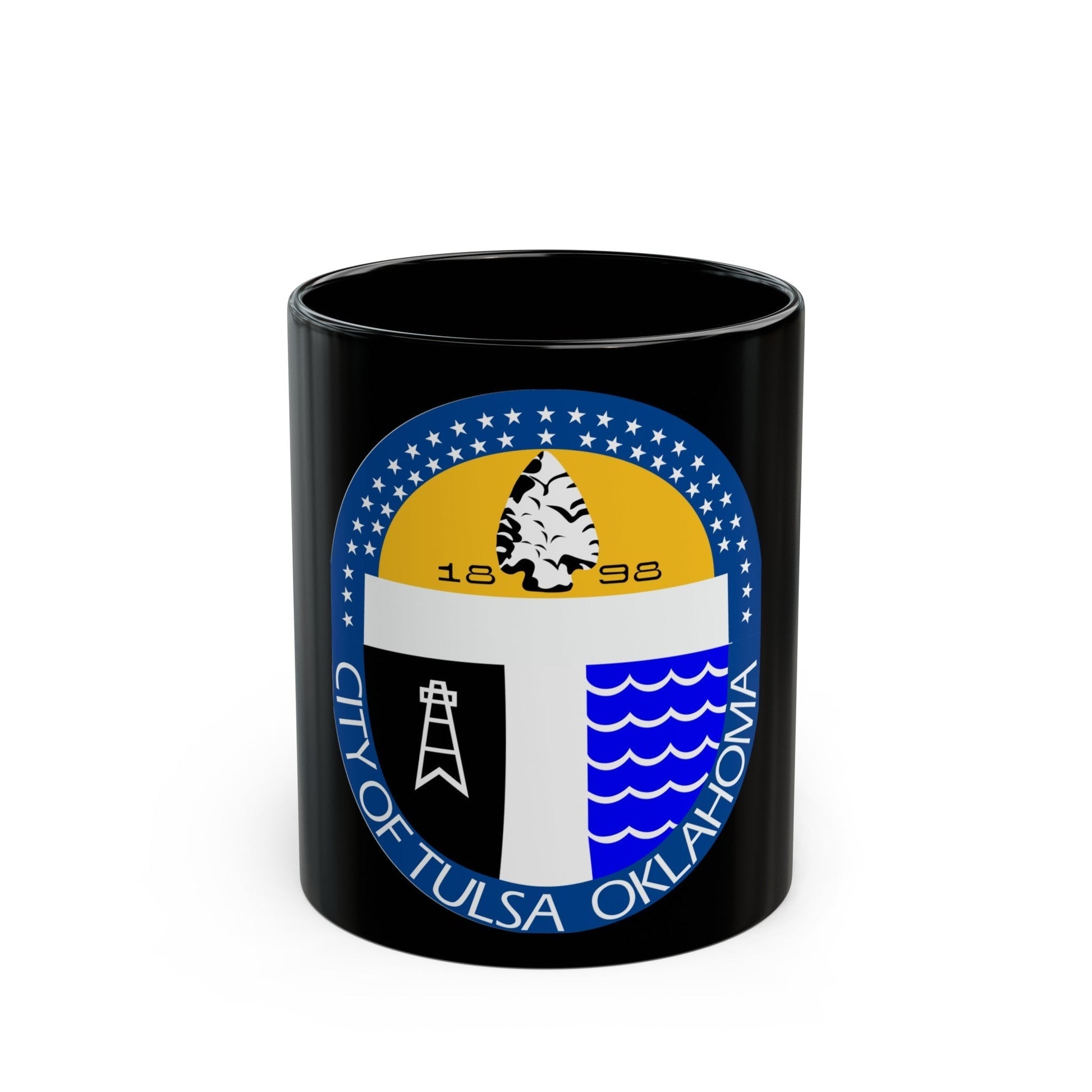 Seal of Tulsa Oklahoma - Black Coffee Mug-11oz-The Sticker Space