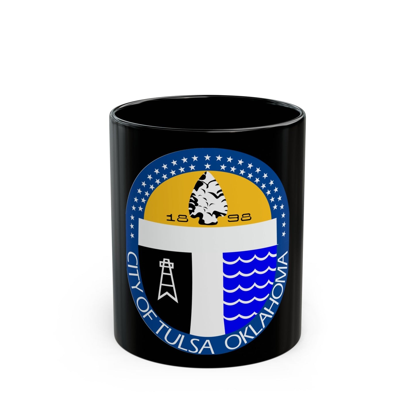 Seal of Tulsa Oklahoma - Black Coffee Mug-11oz-The Sticker Space