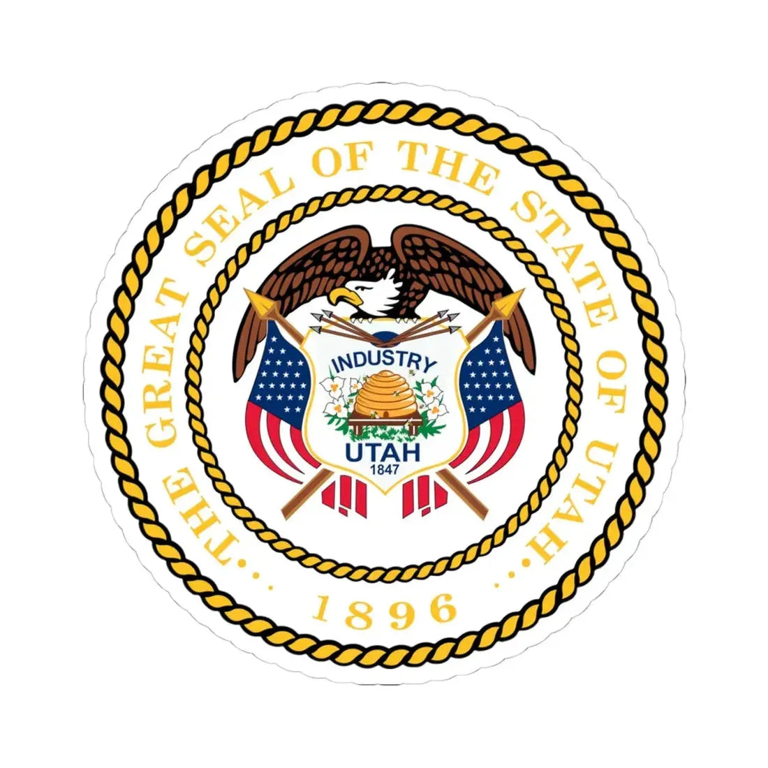 Seal of Utah alternative 2011 (United States) STICKER Vinyl Kiss-Cut Decal 4 Inch White - The Sticker Space