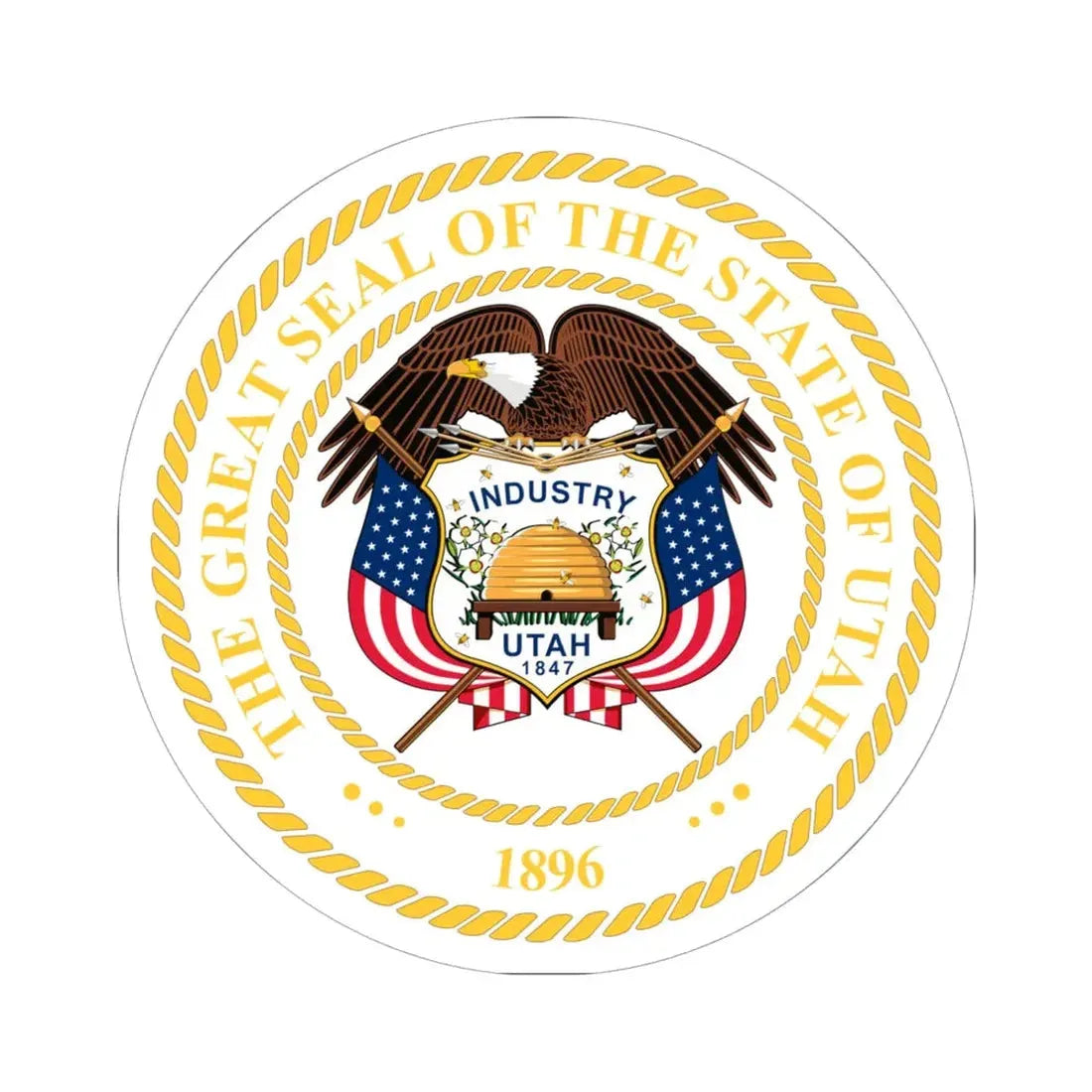 Seal of Utah alternative enhanced variant (United States) STICKER Vinyl Kiss-Cut Decal 6 Inch White - The Sticker Space