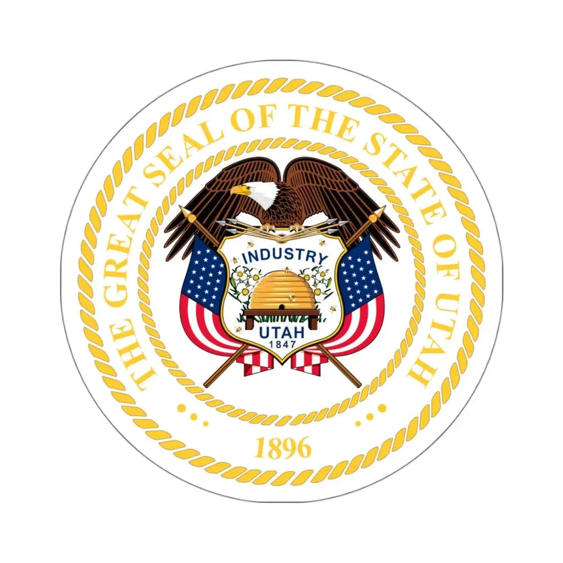 Seal of Utah v2 - STICKER Vinyl Kiss-Cut Decal 4 Inch White - The Sticker Space