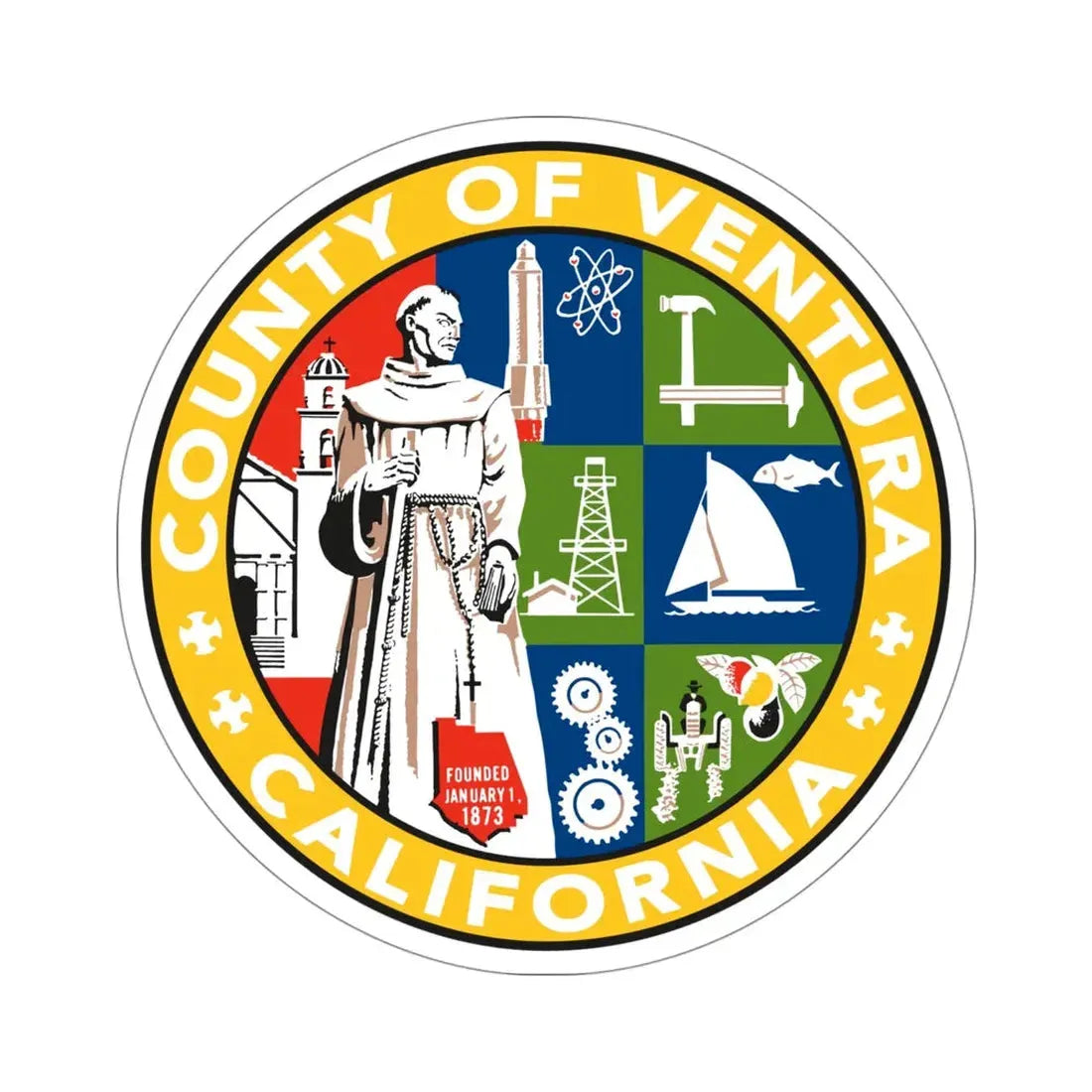 Seal of Ventura County, California USA STICKER Vinyl Die-Cut Decal 4 Inch - The Sticker Space