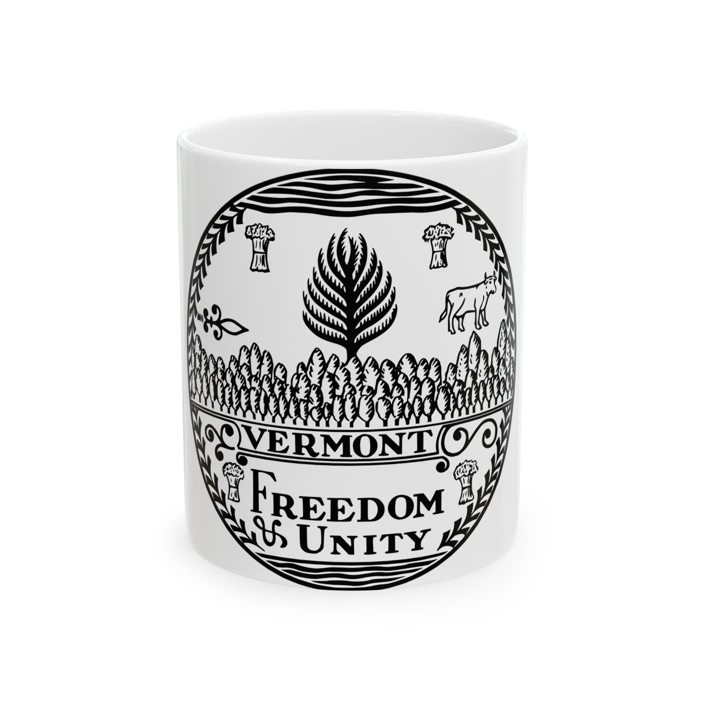 Seal of Vermont BW - White Coffee Mug-11oz-The Sticker Space