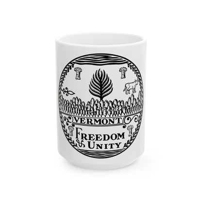 Seal of Vermont BW - White Coffee Mug-15oz-The Sticker Space