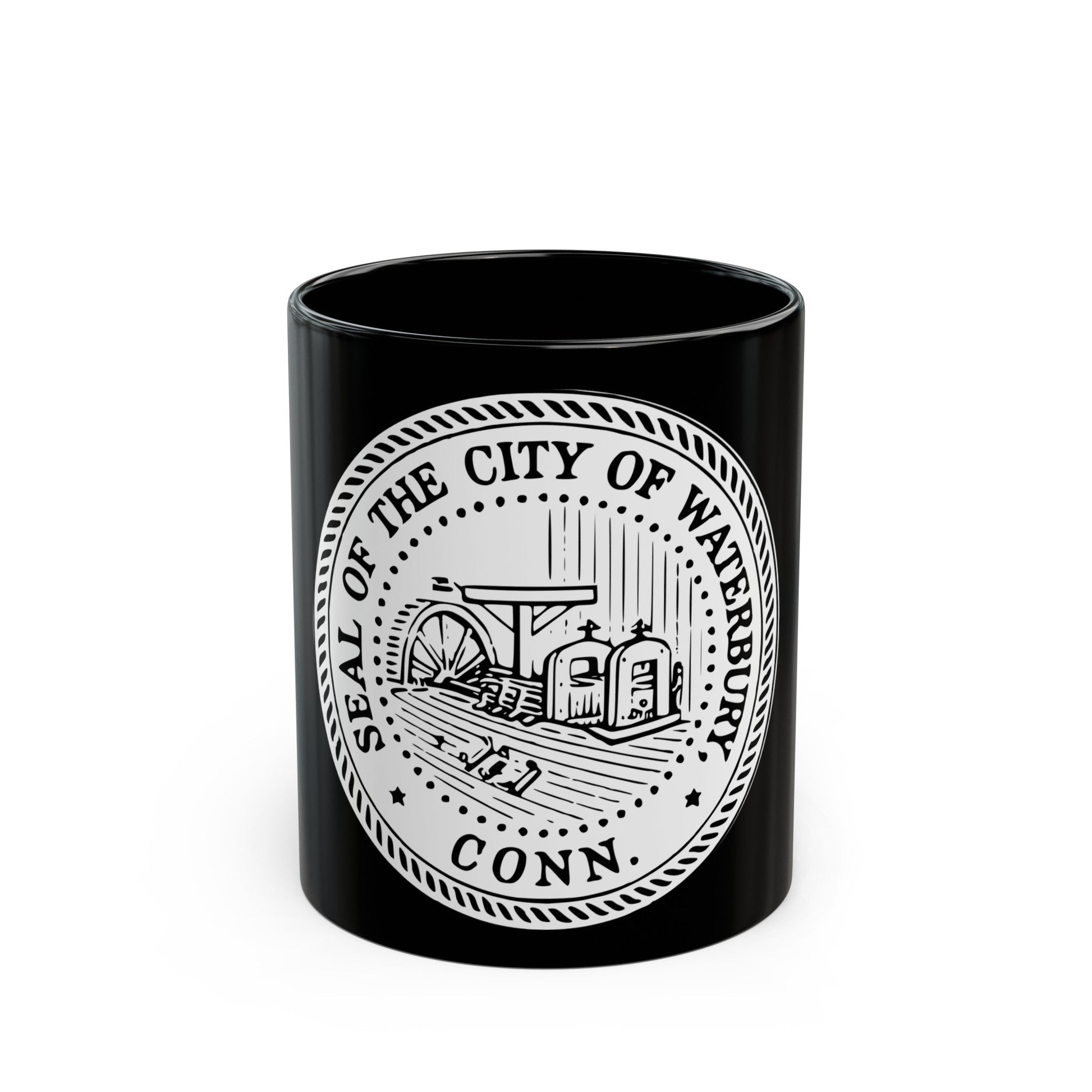 Seal of Waterbury Connecticut - Black Coffee Mug-11oz-The Sticker Space