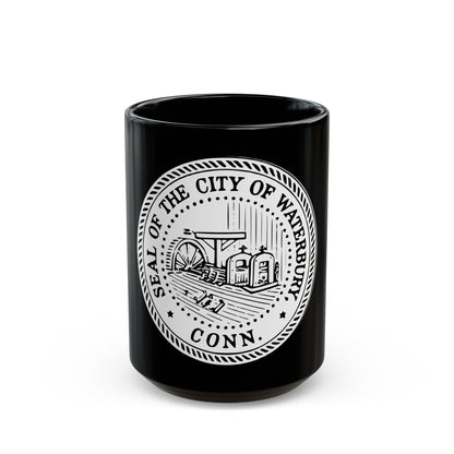 Seal of Waterbury Connecticut - Black Coffee Mug-15oz-The Sticker Space