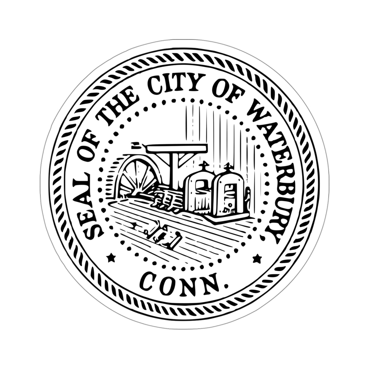 Seal of Waterbury Connecticut USA STICKER Vinyl Die-Cut Decal-4 Inch-The Sticker Space