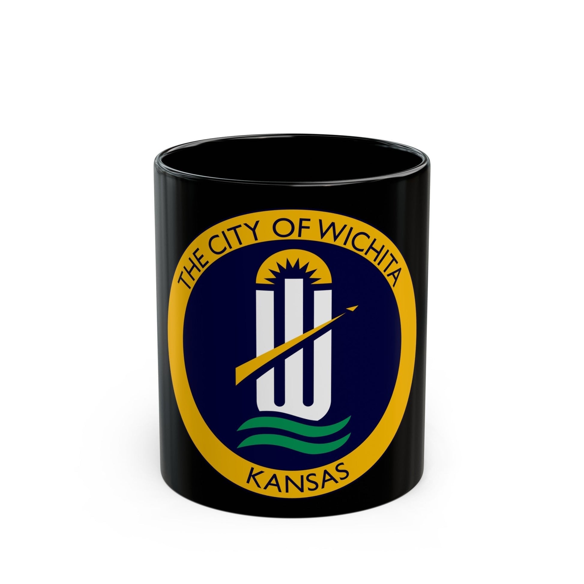 Seal of Wichita Kansas - Black Coffee Mug-11oz-The Sticker Space