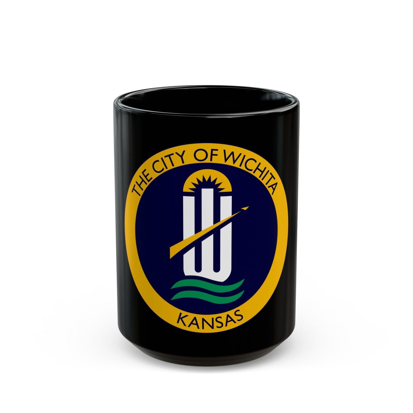 Seal of Wichita Kansas - Black Coffee Mug-15oz-The Sticker Space