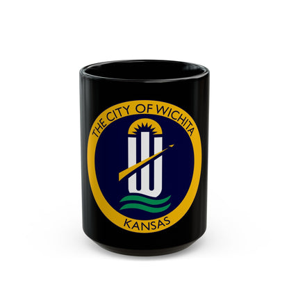 Seal of Wichita Kansas - Black Coffee Mug-15oz-The Sticker Space