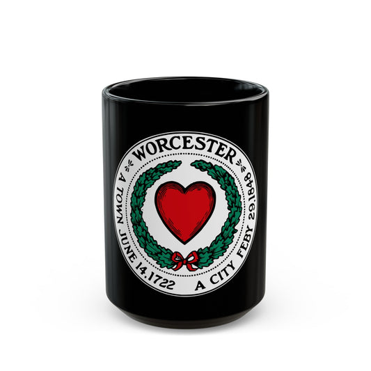 Seal of Worcester Massachusetts - Black Coffee Mug-15oz-The Sticker Space