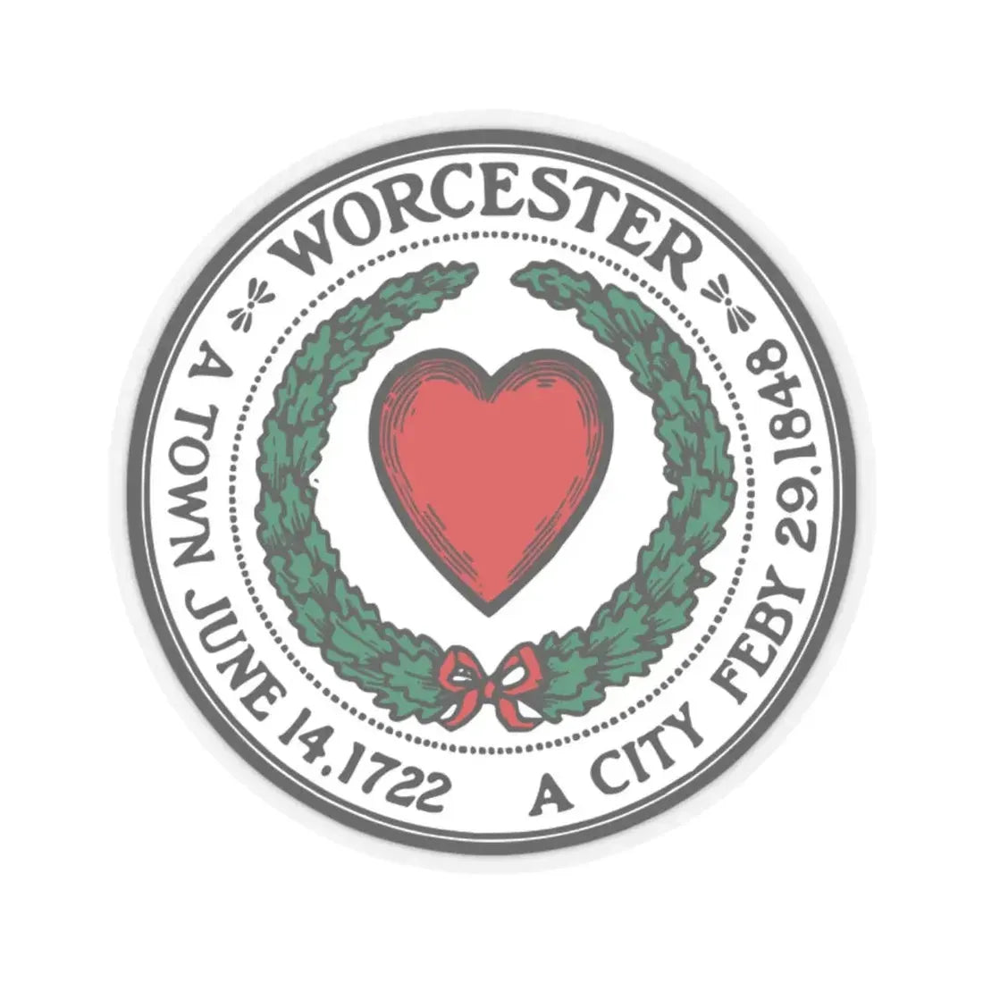 Seal of Worcester Massachusetts - STICKER Vinyl Kiss-Cut Decal 2 Inch Transparent - The Sticker Space