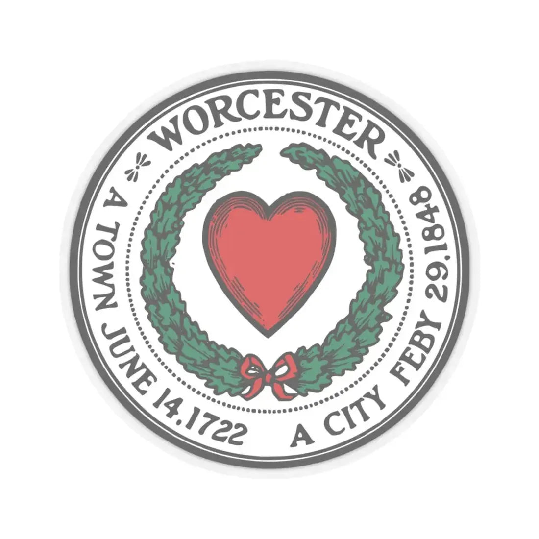 Seal of Worcester Massachusetts - STICKER Vinyl Kiss-Cut Decal 3 Inch Transparent - The Sticker Space
