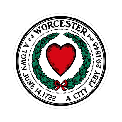 Seal of Worcester Massachusetts - STICKER Vinyl Kiss-Cut Decal 4 Inch White - The Sticker Space