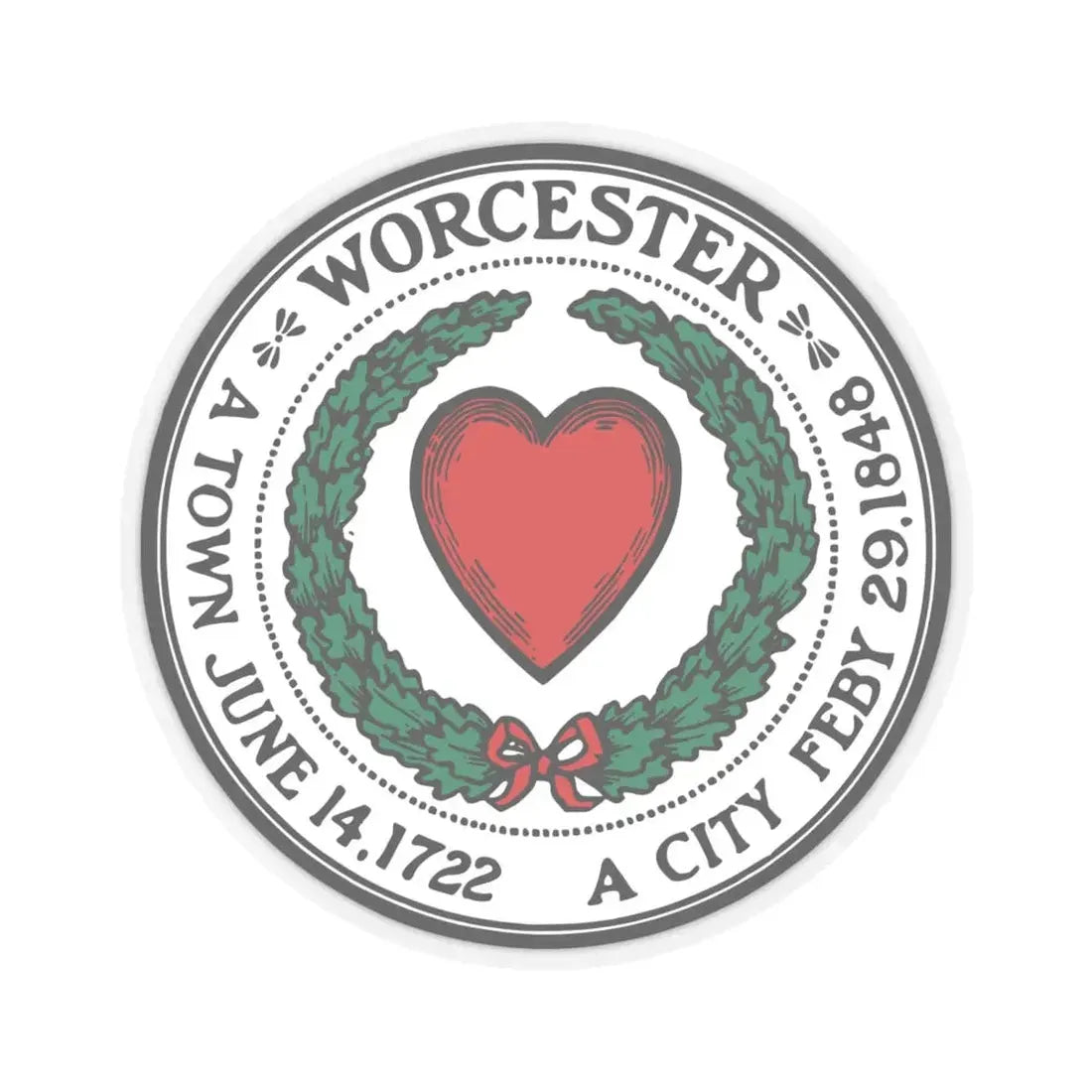 Seal of Worcester Massachusetts - STICKER Vinyl Kiss-Cut Decal 6 Inch Transparent - The Sticker Space
