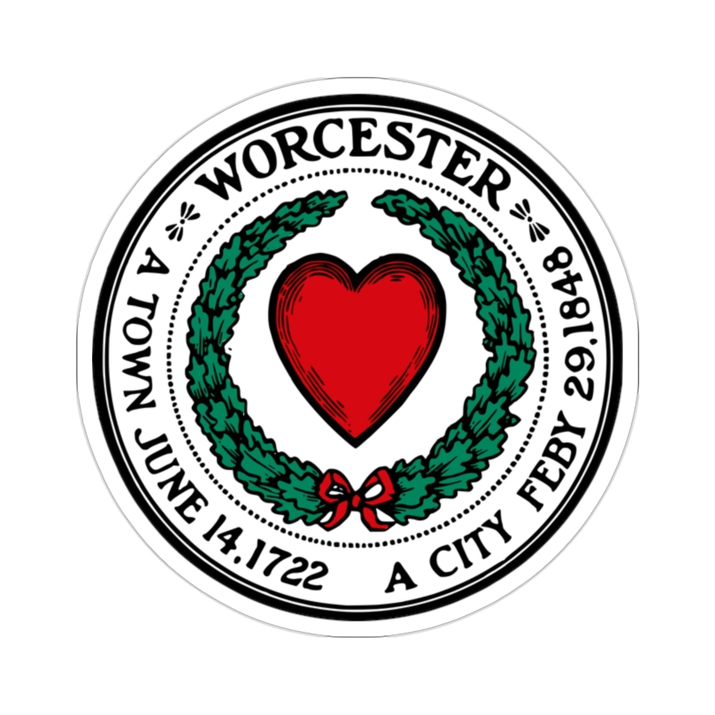 Seal of Worcester Massachusetts USA STICKER Vinyl Die-Cut Decal-2 Inch-The Sticker Space