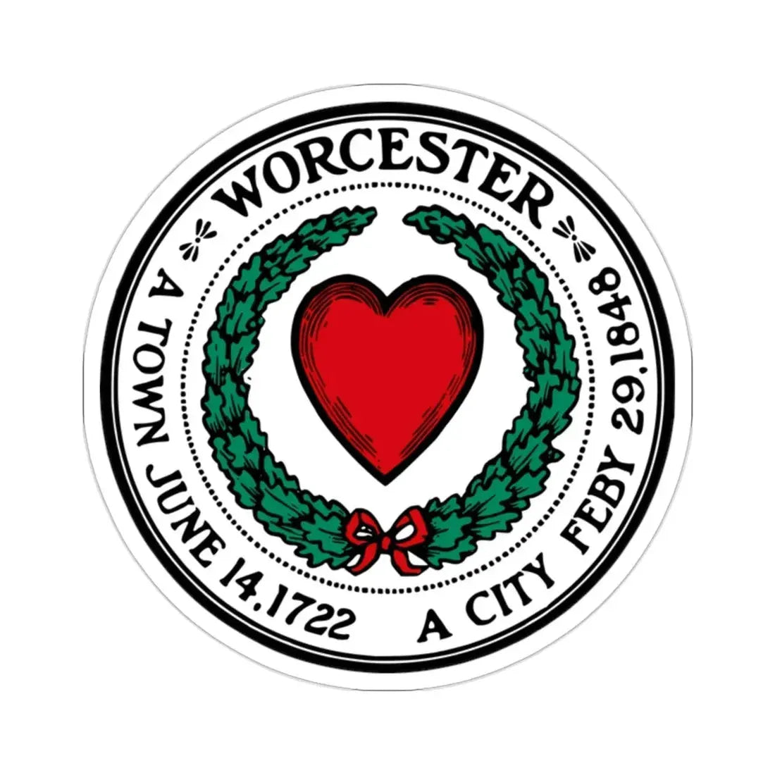 Seal of Worcester Massachusetts USA STICKER Vinyl Die-Cut Decal 2 Inch - The Sticker Space