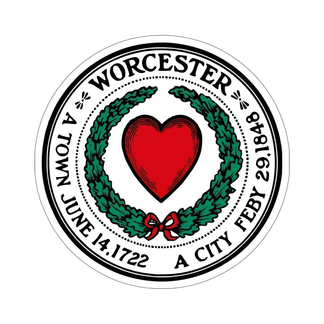 Seal of Worcester Massachusetts USA STICKER Vinyl Die-Cut Decal 6 Inch - The Sticker Space