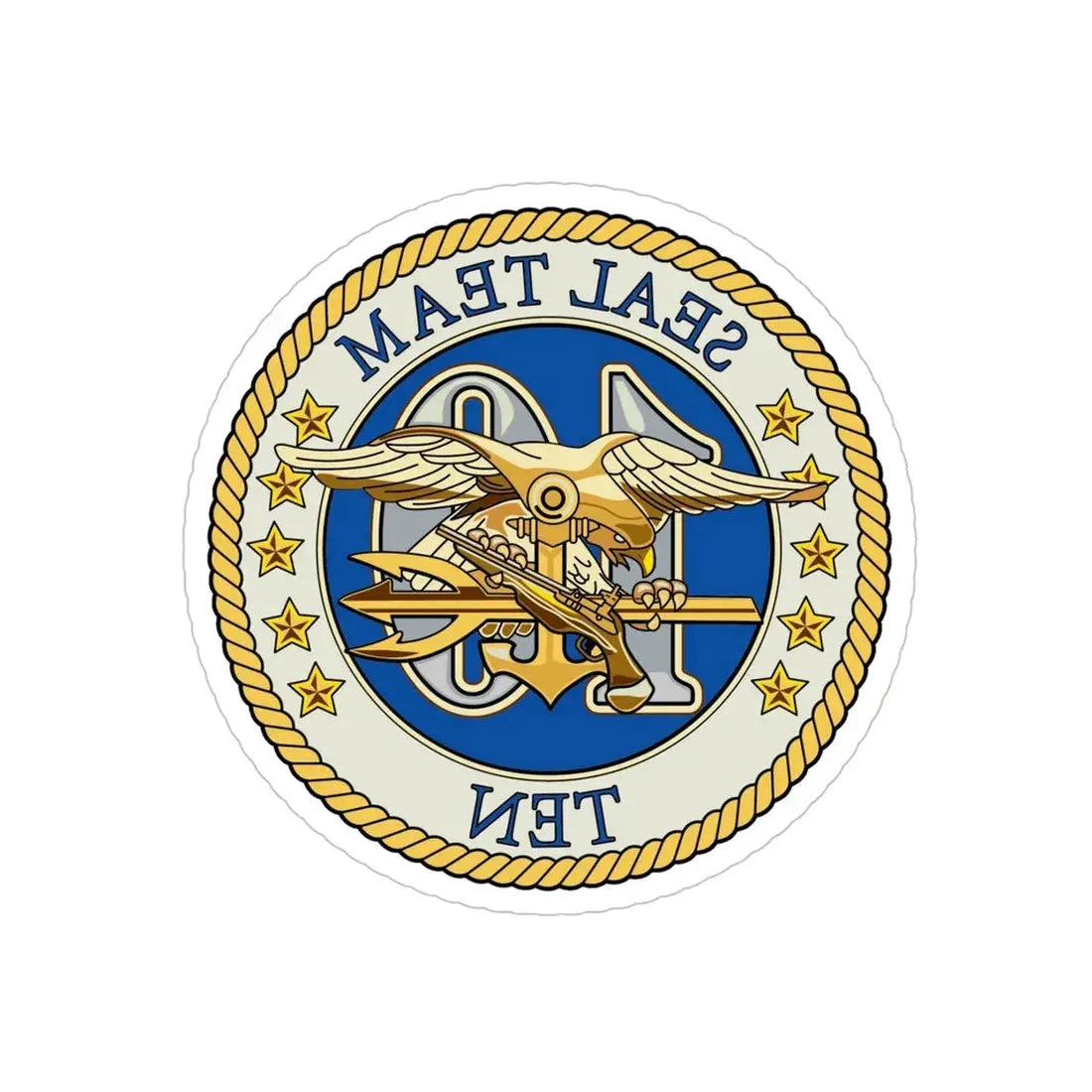 Seal Team 10 Colored (U.S. Navy) REVERSE PRINT Transparent Die-Cut STICKER 5 Inch Die-Cut Transparent - The Sticker Space