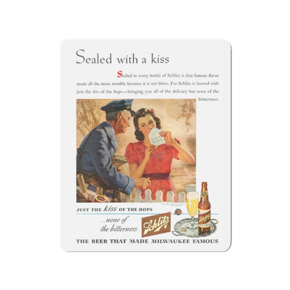 Sealed with a Kiss, Schlitz advt, 1944 (Magazine Illustration) Refrigerator Magnet-2" x 2"-The Sticker Space