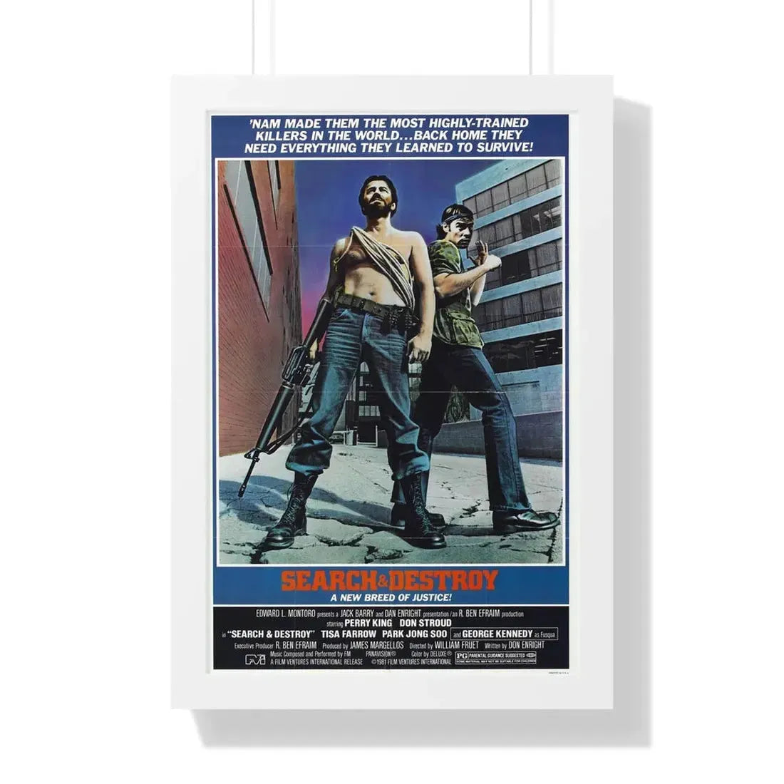 SEARCH AND DESTROY 1979 - Framed Movie Poster 16″ x 24″ White - The Sticker Space