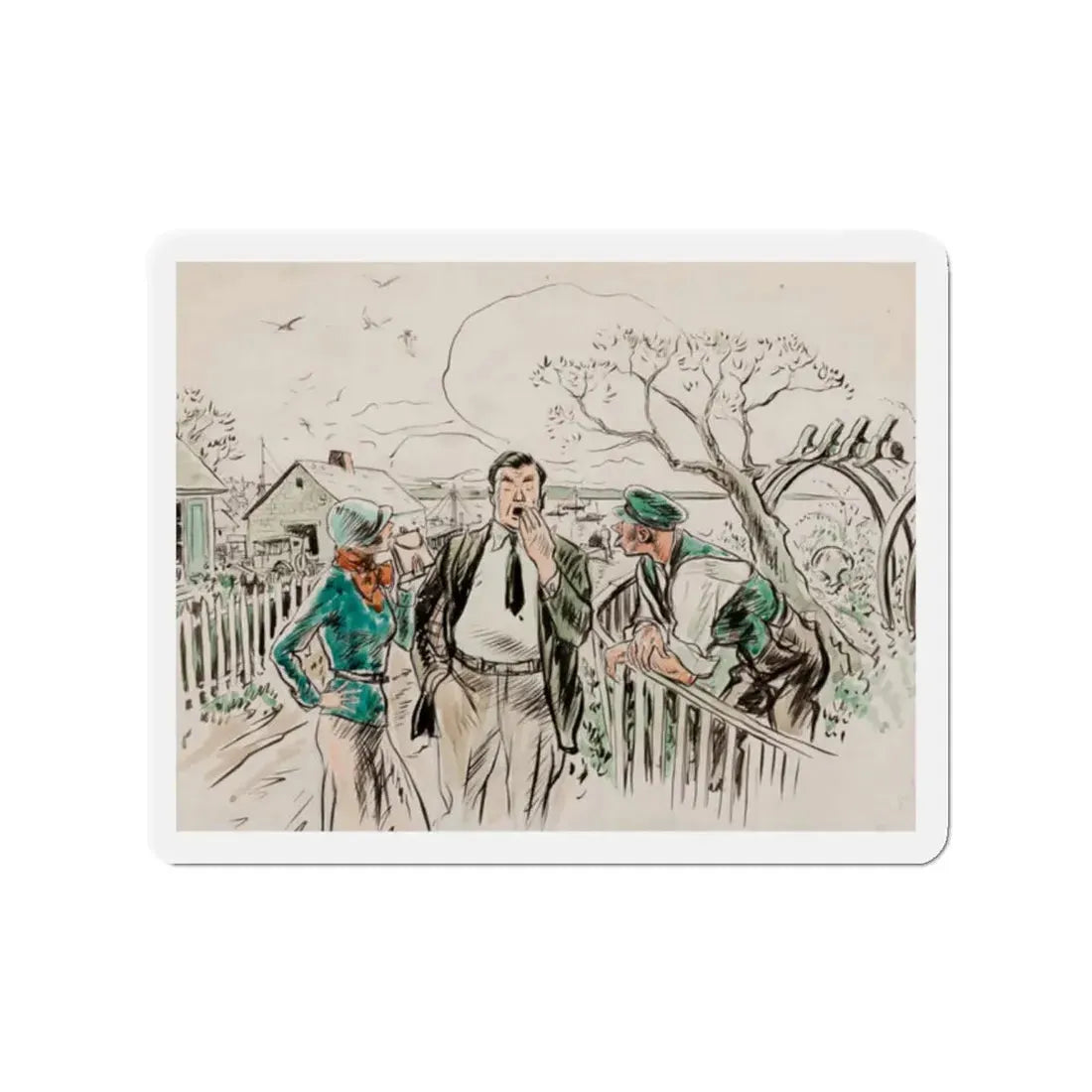 Seaside Town, Woman's Home Companion interior illustration (Magazine Illustration) Refrigerator Magnet 2 Inch Die-Cut - The Sticker Space