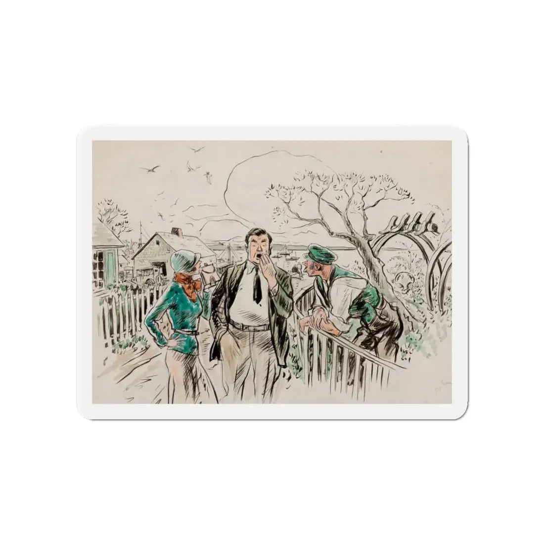Seaside Town, Woman's Home Companion interior illustration (Magazine Illustration) Refrigerator Magnet 4 Inch Die-Cut - The Sticker Space