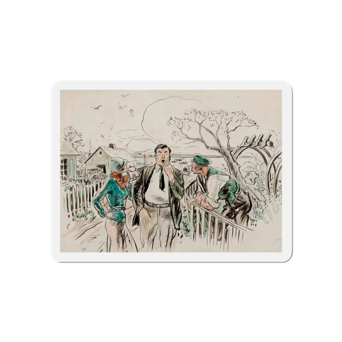 Seaside Town, Woman's Home Companion interior illustration (Magazine Illustration) Refrigerator Magnet 5 Inch Die-Cut - The Sticker Space