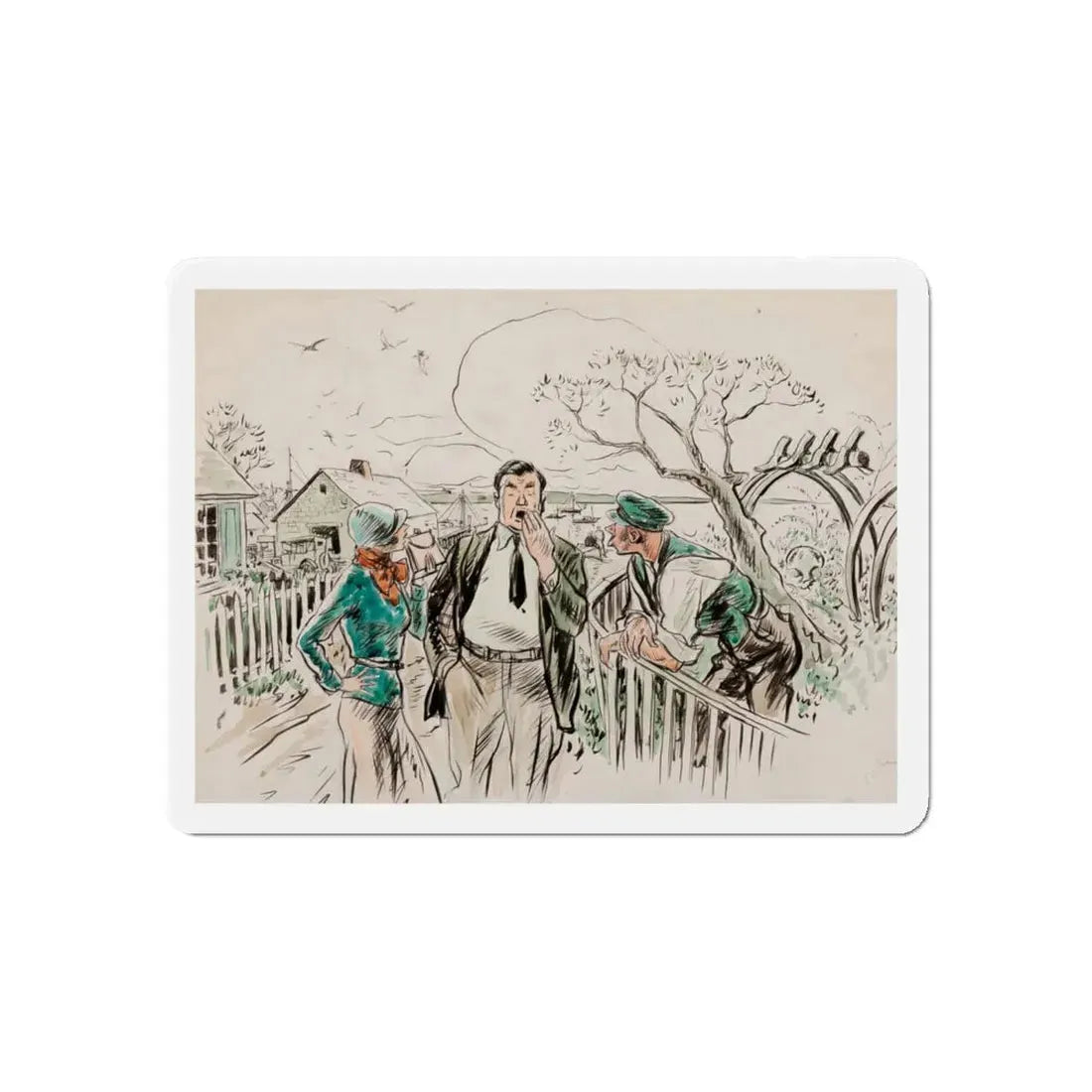 Seaside Town, Woman's Home Companion interior illustration (Magazine Illustration) Refrigerator Magnet 6 Inch Die-Cut - The Sticker Space