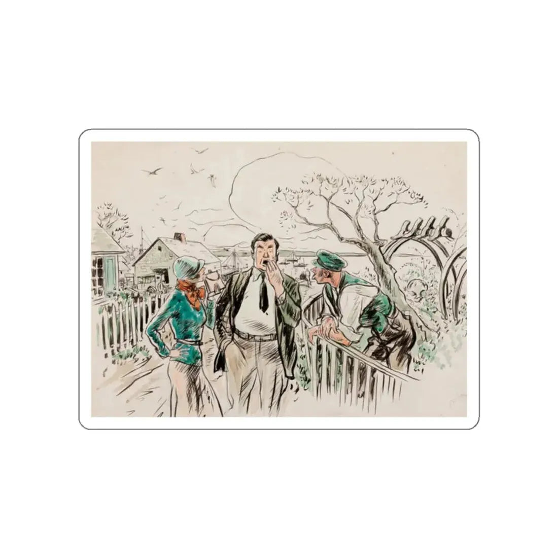 Seaside Town, Woman's Home Companion interior illustration (Magazine Illustration) STICKER Vinyl Die-Cut Decal White Die-Cut 2 Inch - The Sticker Space