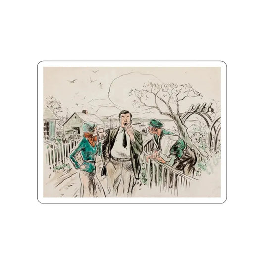 Seaside Town, Woman's Home Companion interior illustration (Magazine Illustration) STICKER Vinyl Die-Cut Decal White Die-Cut 2 Inch - The Sticker Space