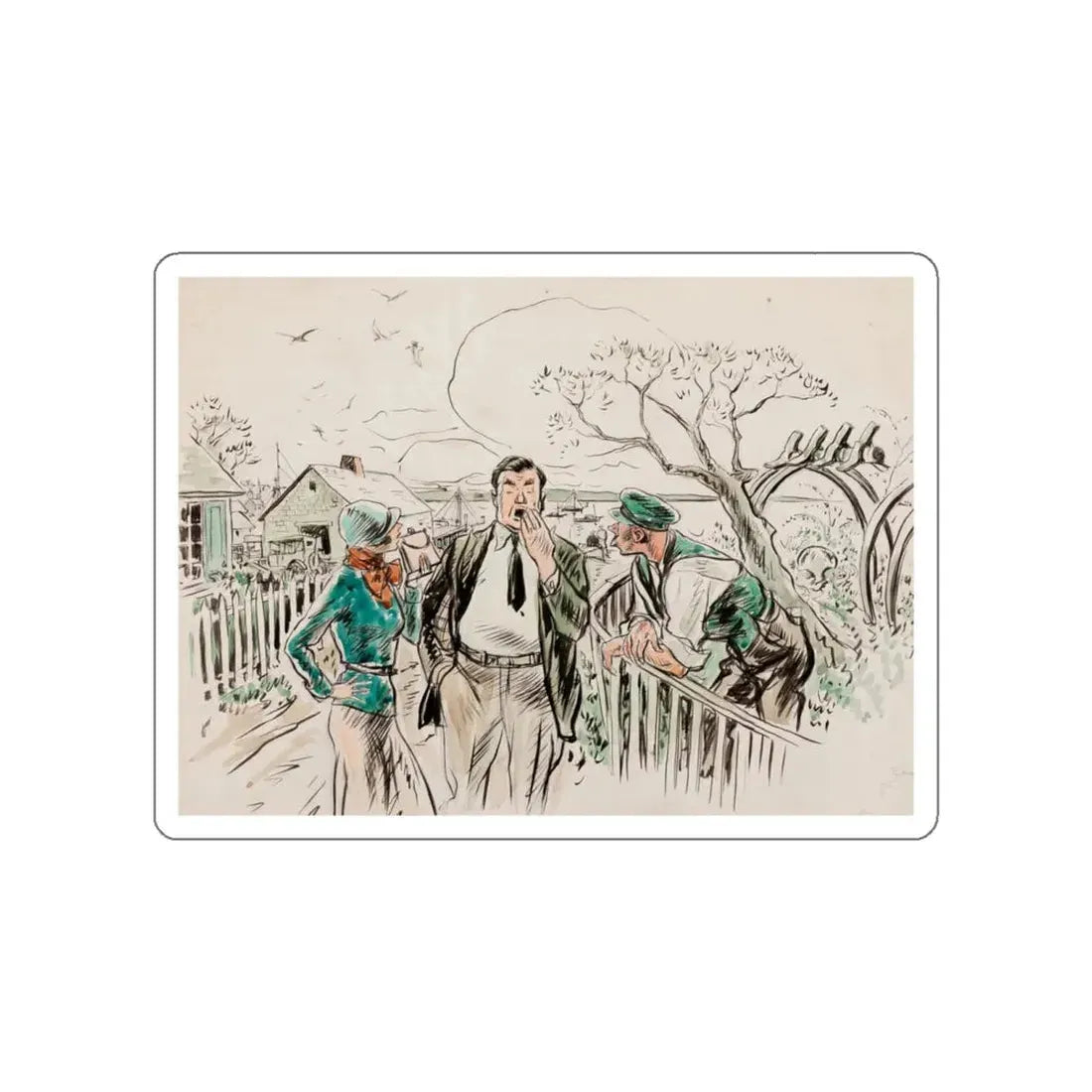 Seaside Town, Woman's Home Companion interior illustration (Magazine Illustration) STICKER Vinyl Die-Cut Decal White Die-Cut 4 Inch - The Sticker Space