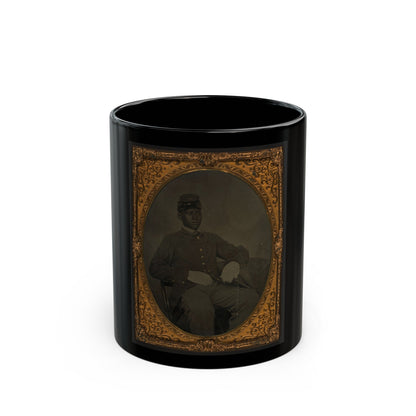 Seated Black Soldier, Frock Coat, Gloves, Kepi (U.S. Civil War) Black Coffee Mug-11oz-The Sticker Space