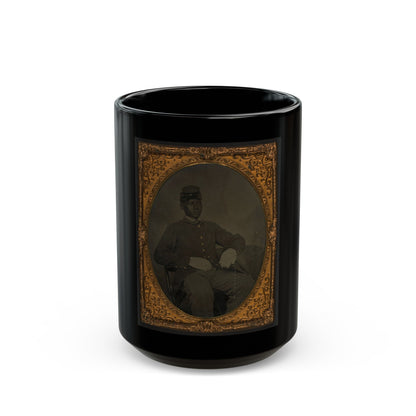 Seated Black Soldier, Frock Coat, Gloves, Kepi (U.S. Civil War) Black Coffee Mug-15oz-The Sticker Space