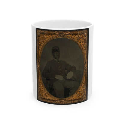 Seated Black Soldier, Frock Coat, Gloves, Kepi (U.S. Civil War) White Coffee Mug-11oz-The Sticker Space