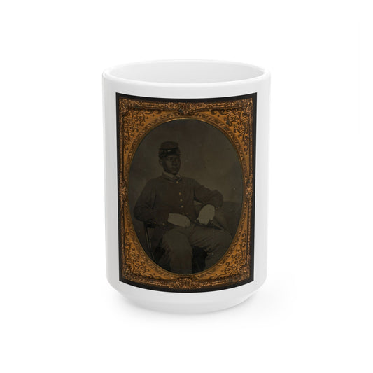 Seated Black Soldier, Frock Coat, Gloves, Kepi (U.S. Civil War) White Coffee Mug-15oz-The Sticker Space