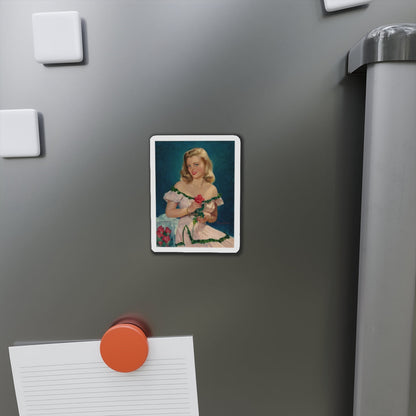 Seated Blonde with Red Roses (Magazine Illustration) Refrigerator Magnet-The Sticker Space