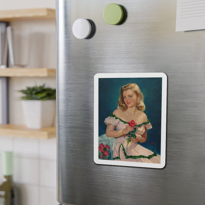 Seated Blonde with Red Roses (Magazine Illustration) Refrigerator Magnet-The Sticker Space