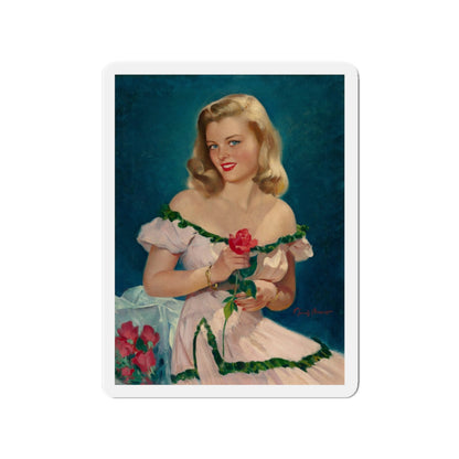 Seated Blonde with Red Roses (Magazine Illustration) Refrigerator Magnet-3" x 3"-The Sticker Space