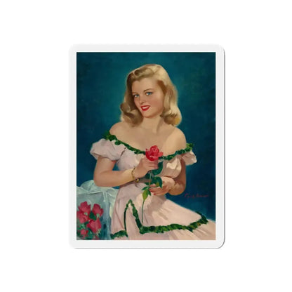 Seated Blonde with Red Roses (Magazine Illustration) Refrigerator Magnet 6 Inch Die-Cut - The Sticker Space